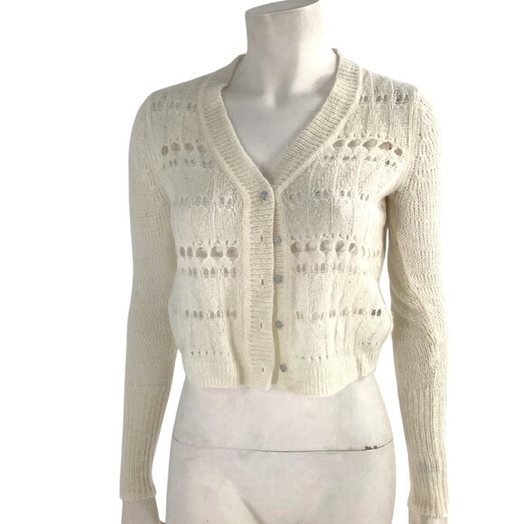ALLSAINTS Cole Wool and Alpaca Cropped Cardigan Sweater XS Open Knit Chalk White - Picture 7 of 12